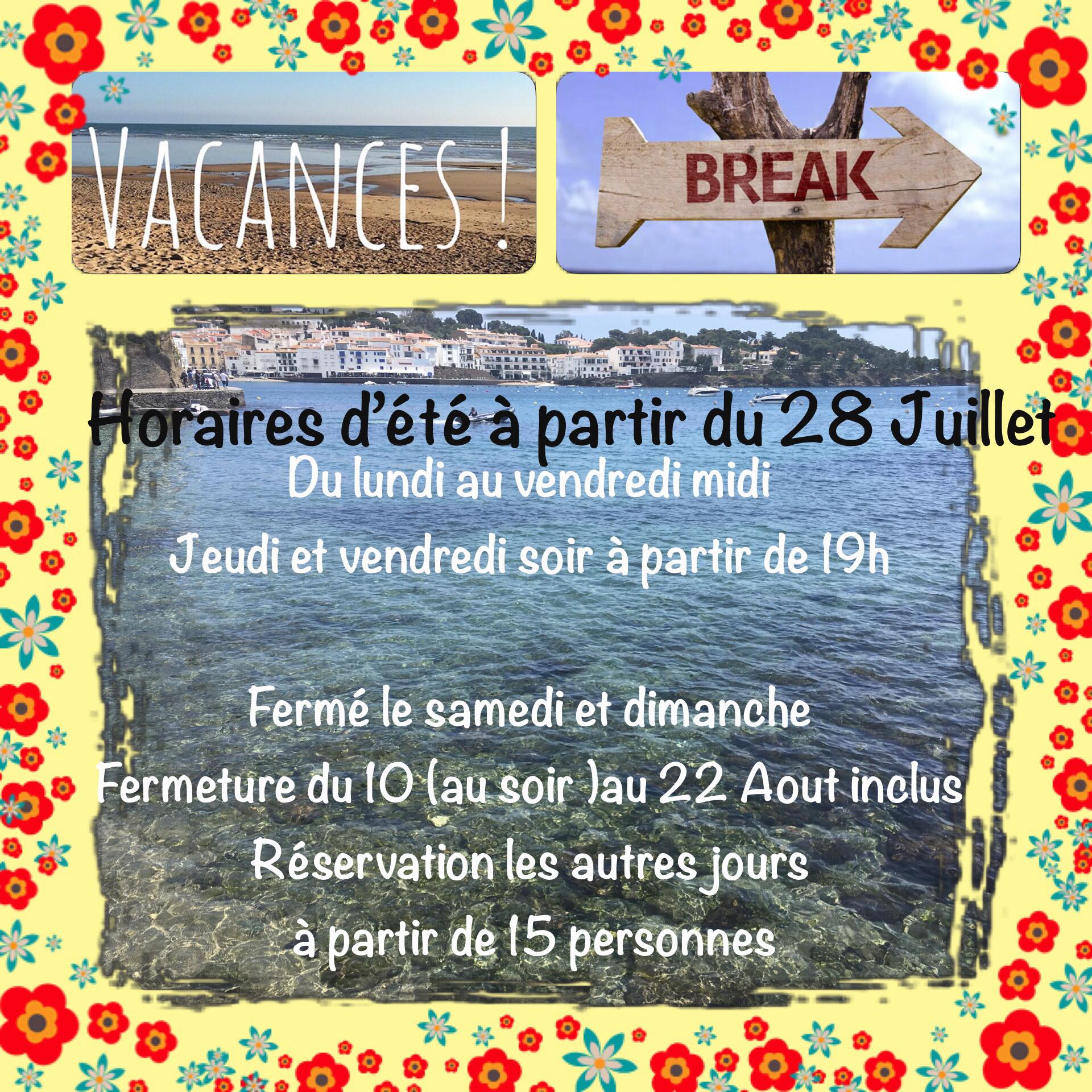Horaires d'été vacances scolaires