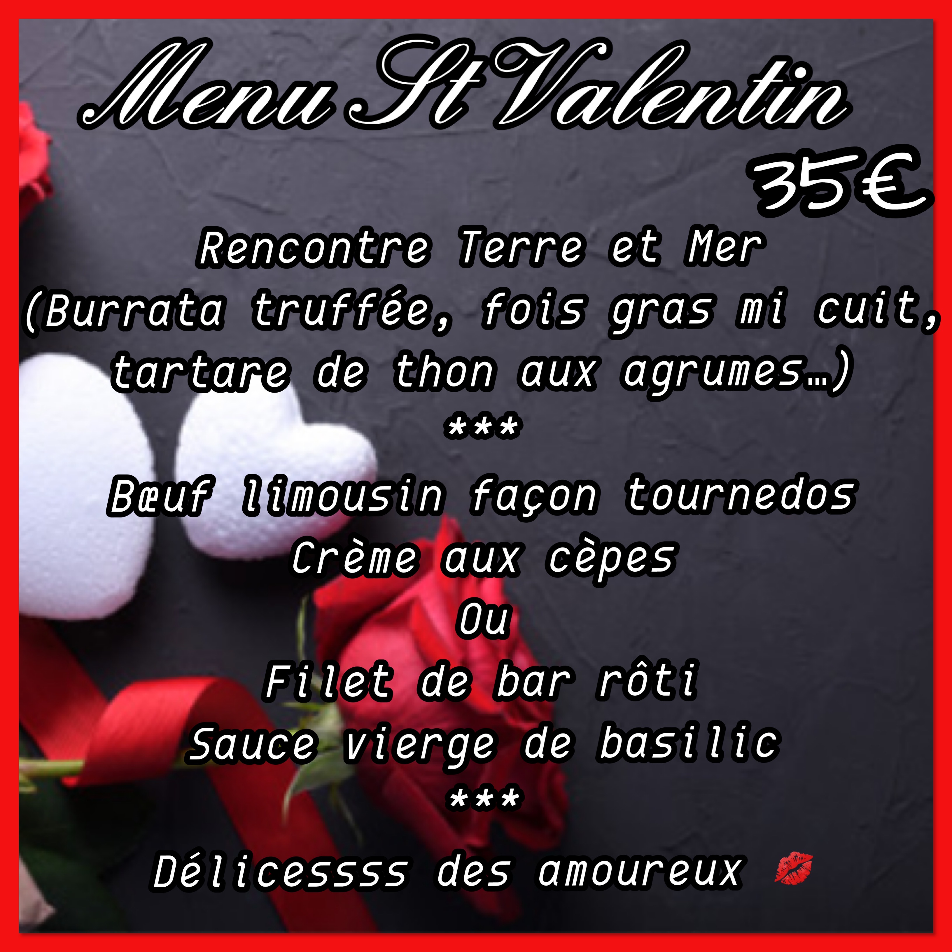 MENU ST VALENTIN LUNDI 14 FEVRIER