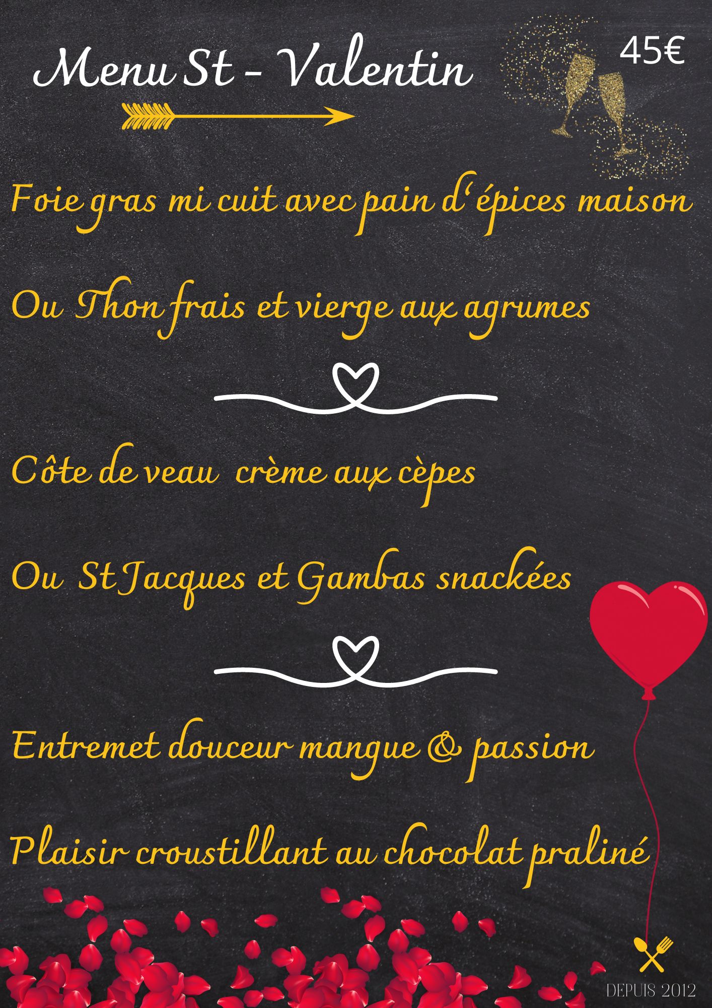 MENU ST VALENTIN MARDI 14 FEVRIER